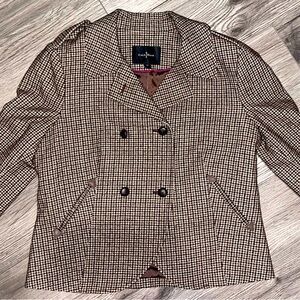 Cole Haan Women’s‎ Tweed Blazer Size 10 Leather Accents